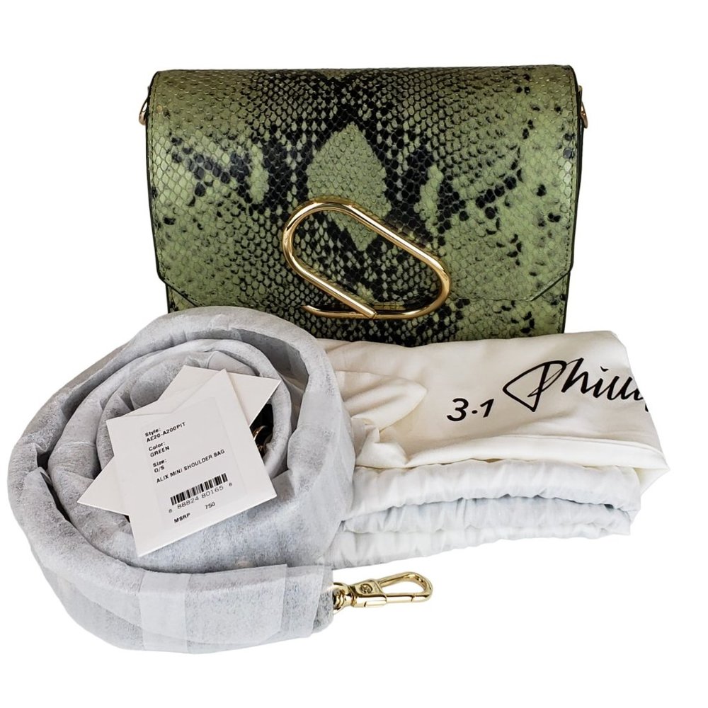 3.1 Phillip Lim Green Snakeskin Alix Mini Shoulder Bag NWT - Picture 2 of 12